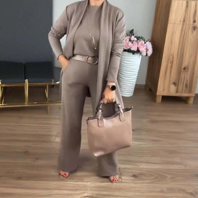 Lunaria | Conjunto Elegante de 3 Peças para Mulher com Cardigan, Top e Calças