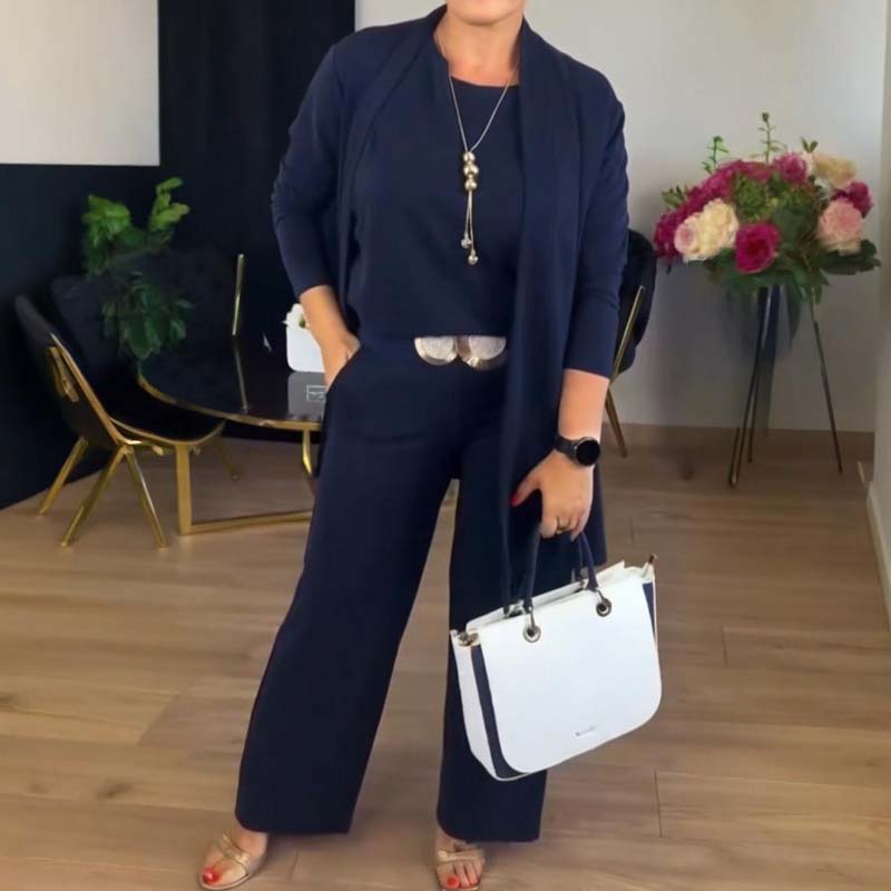 Lunaria | Conjunto Elegante de 3 Peças para Mulher com Cardigan, Top e Calças